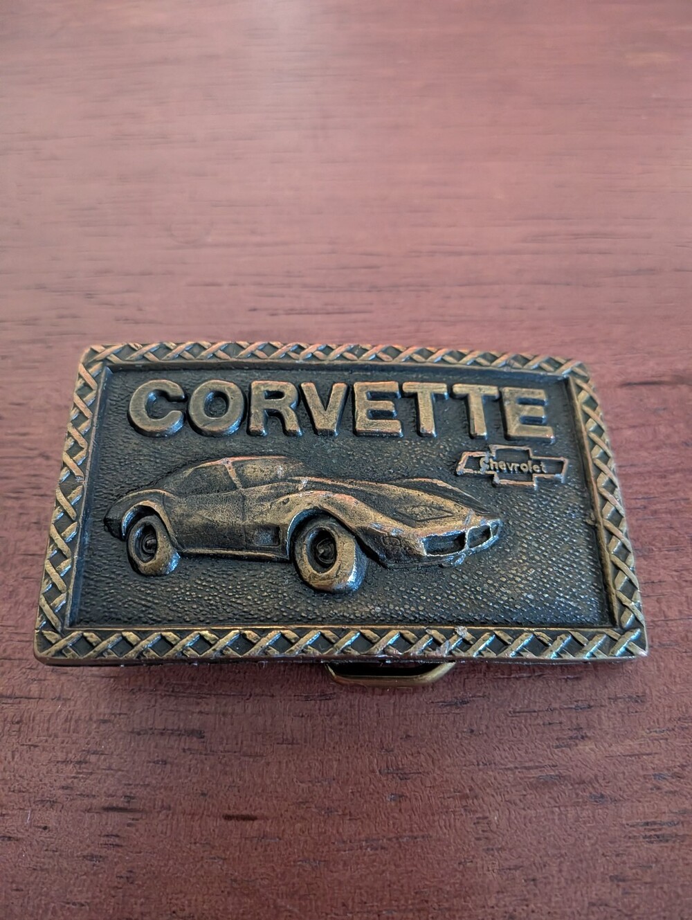 Vintage Chevy Corvette Embossed Brass Belt Buckle Chevrolet